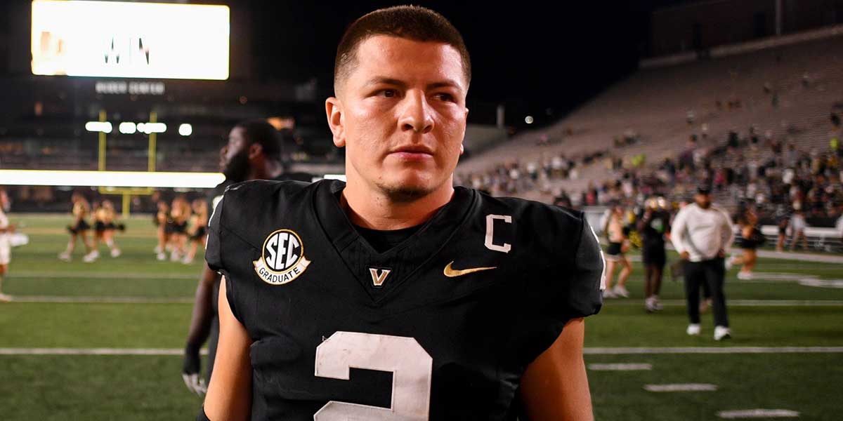 Vanderbilt Commodores quarterback Diego Pavia (2) walks off the field against the Charleston Southern Buccaneers during the second half at FirstBank Stadium.