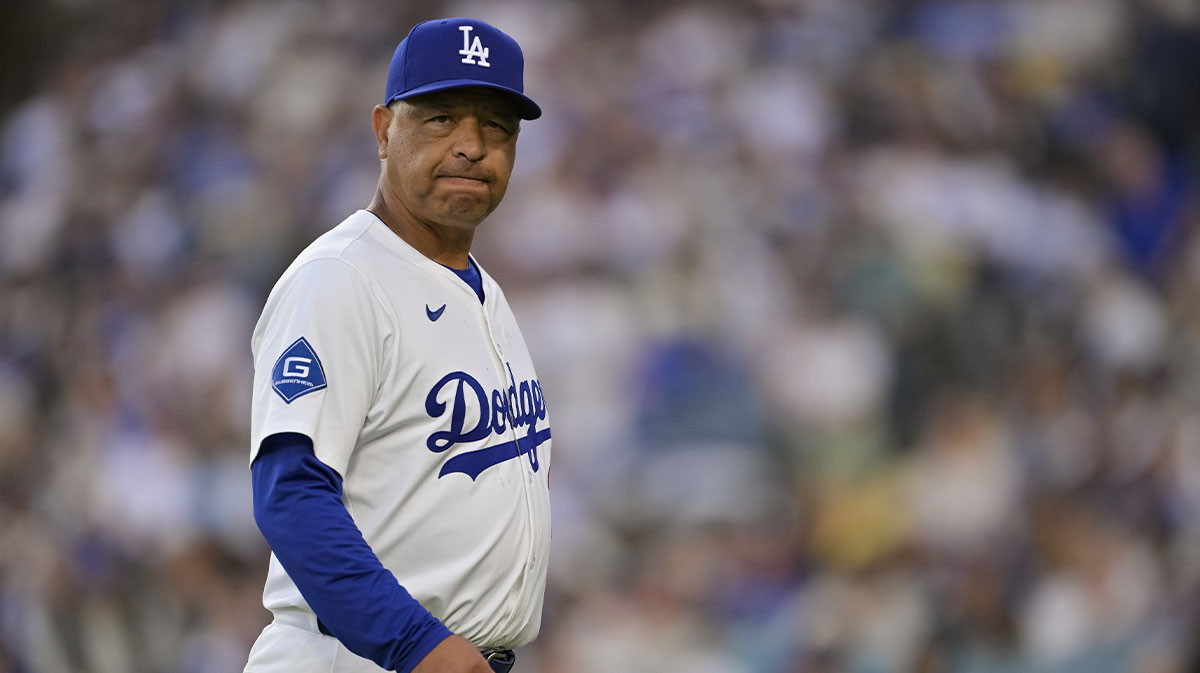 Los Angeles Dodgers manager Dave Roberts (30) during the second inning against the San Diego Padres at Dodger Stadium.
