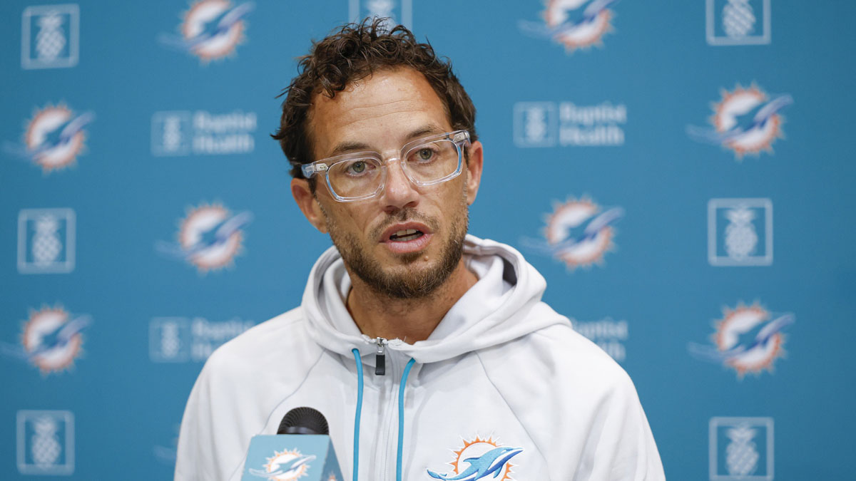 Miami Dolphins head coach Mike McDaniel speaks before joint training camp practice with the Chicago Bears ahead of Sunday's preseason opener.