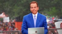 Nick Saban is on stage at ESPN College GameDay ahead of the University of Oklahoma-Michigan College football game on Sep 6, 2025 in Norman.