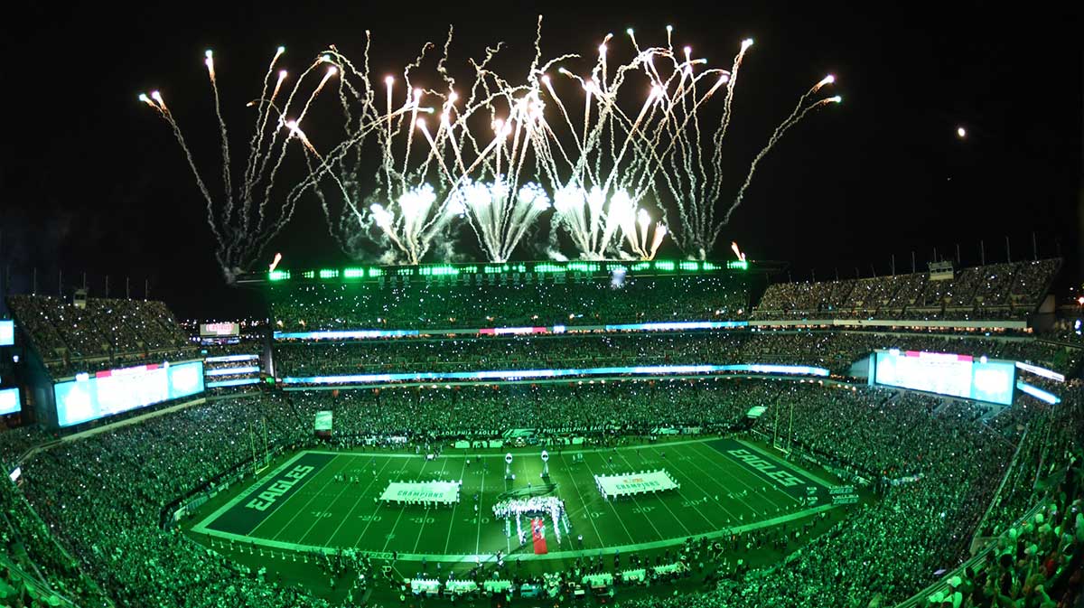 Fireworks are seen prior to the game between the Philadelphia Eagles and the Dallas Cowboys at Lincoln Financial Field.