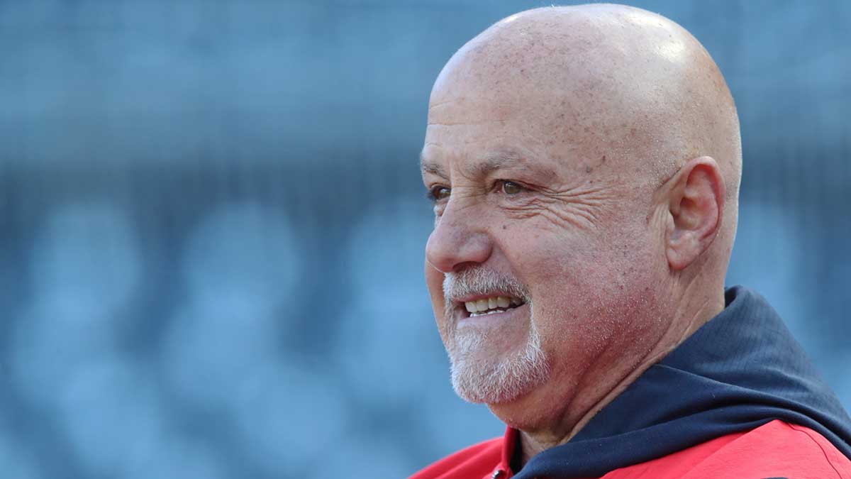Washington Nationals general manager Mike Rizzo observes batting practice before the game against the Pittsburgh Pirates at PNC Park.