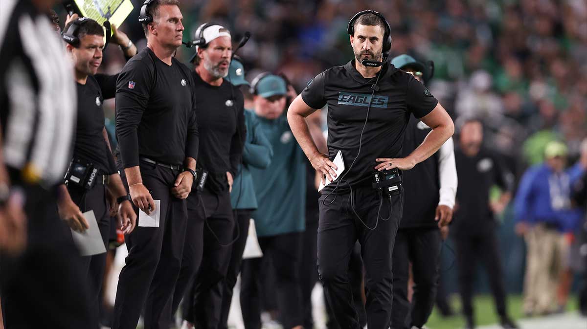 Philadelphia Eagles head coach Nick Sirianni looks on during the first quarter of the game against the Dallas Cowboys at Lincoln Financial Field.