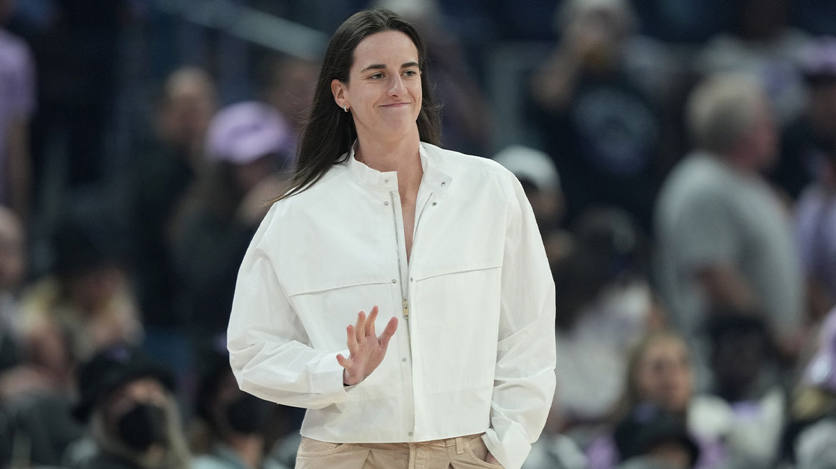 Indiana Fever guard Caitlin Clark (22) walks on the court before the game against the Golden State Valkyries at Chase Center.