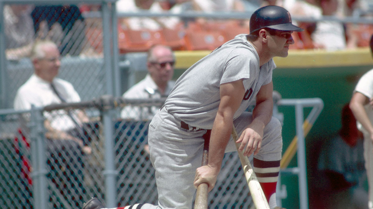 Boston Red Sox outfielder Carl Yastrzemski waits on deck during a 1967 game.