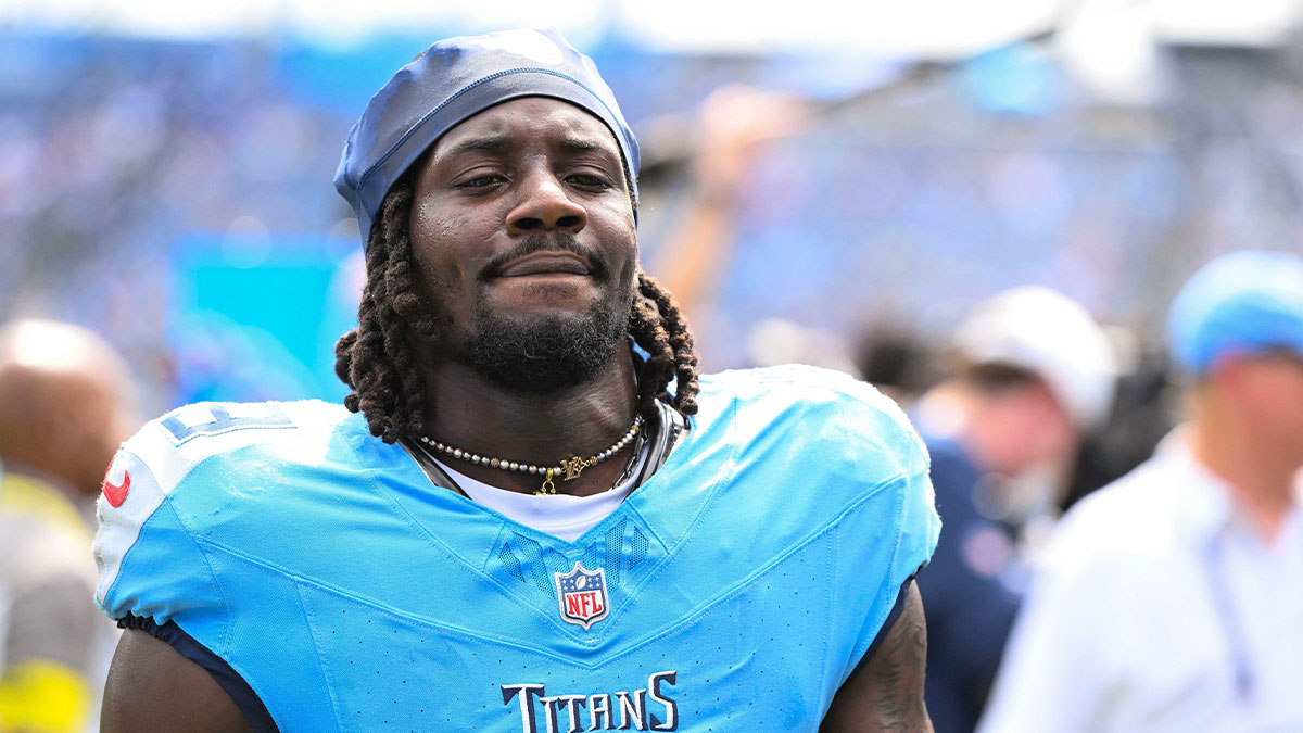 Tennessee Titans cornerback Jarvis Brownlee Jr. (29) walks off the field against the Los Angeles Rams during pre-game warmups at Nissan Stadium.