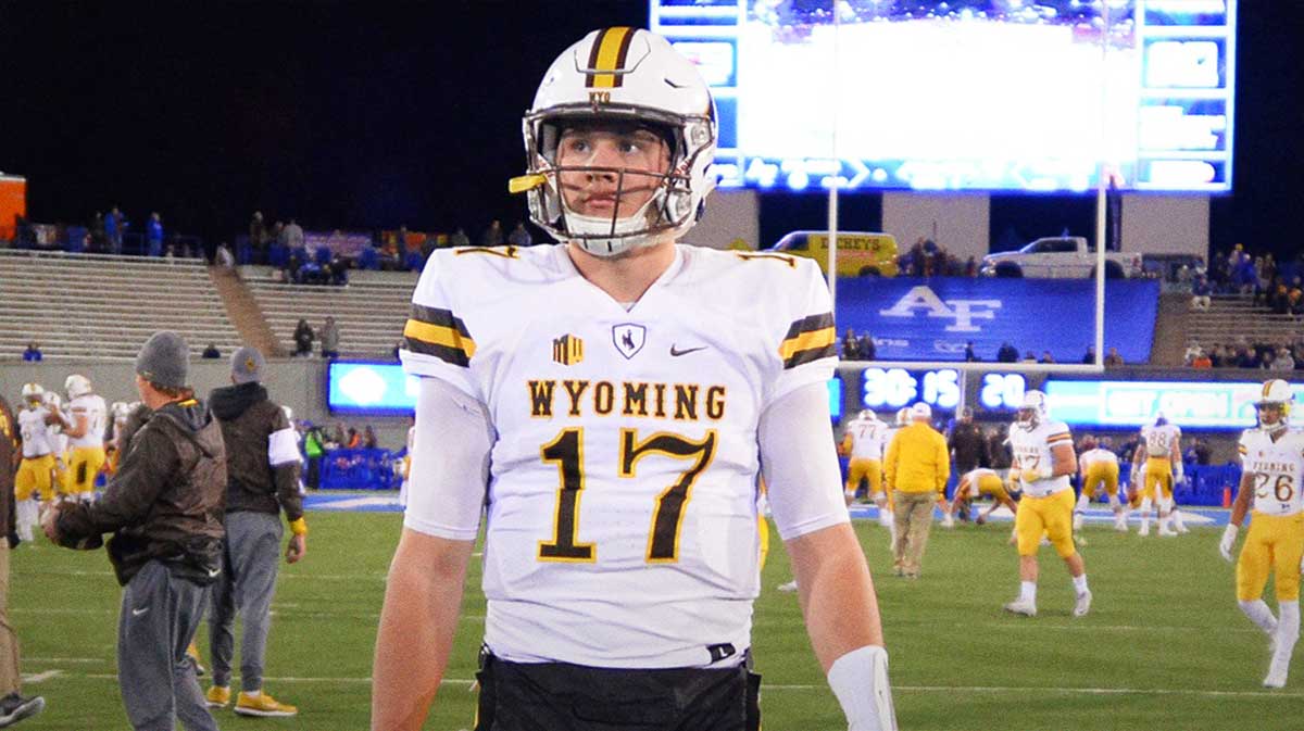 Wyoming Cowboys quarterback Josh Allen (17) before the game against the Air Force Falcons at Falcon Stadium.