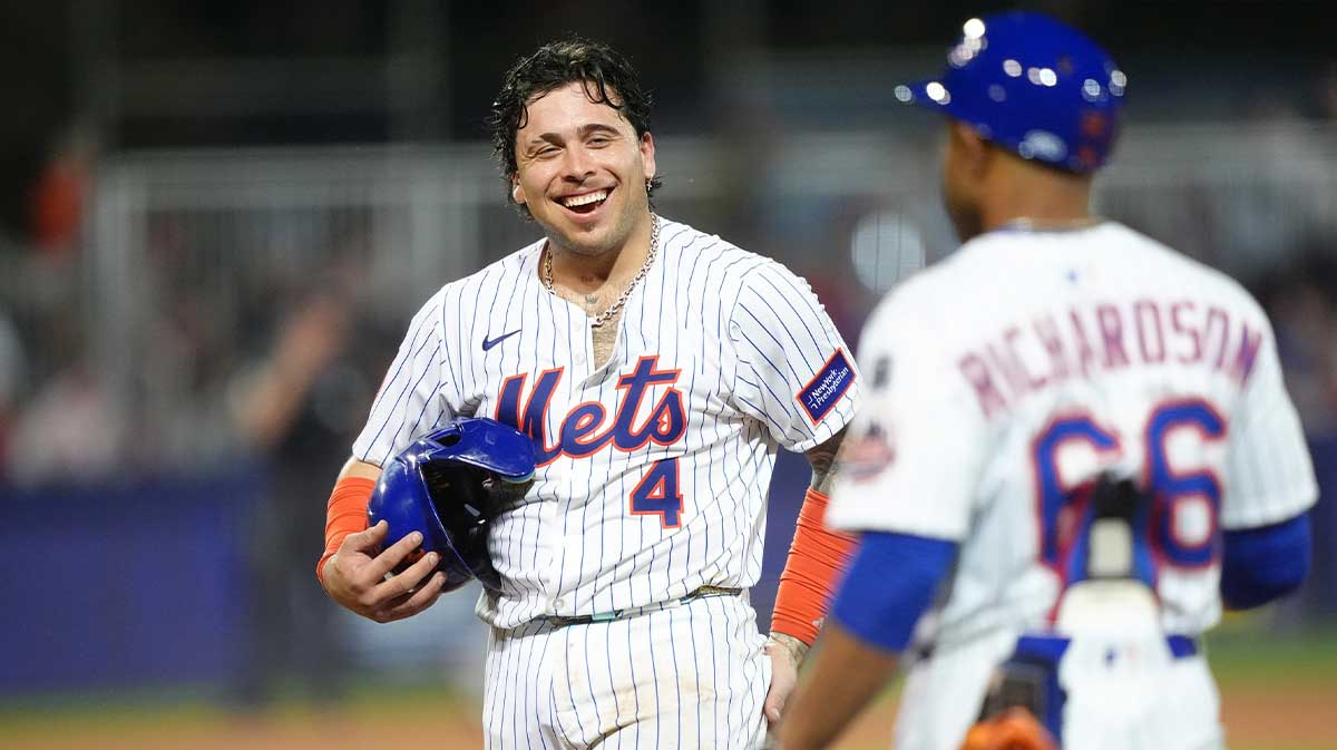 New York Mets catcher Francisco Alvarez (4) reacts after hitting a single against the Seattle Mariners in the fifth inning at Journey Bank Ballpark at Historic Bowman Field.