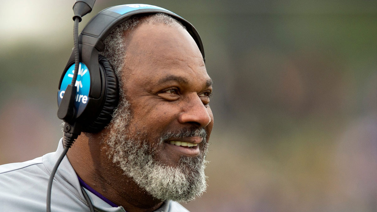 Alcorn State coach Fred McNair, walks the sideline with Alcorn in the lead in the first half of play against Jackson State at the Jack Spinks Football Stadium in Lorman, Miss., Saturday, Nov. 19, 2022.