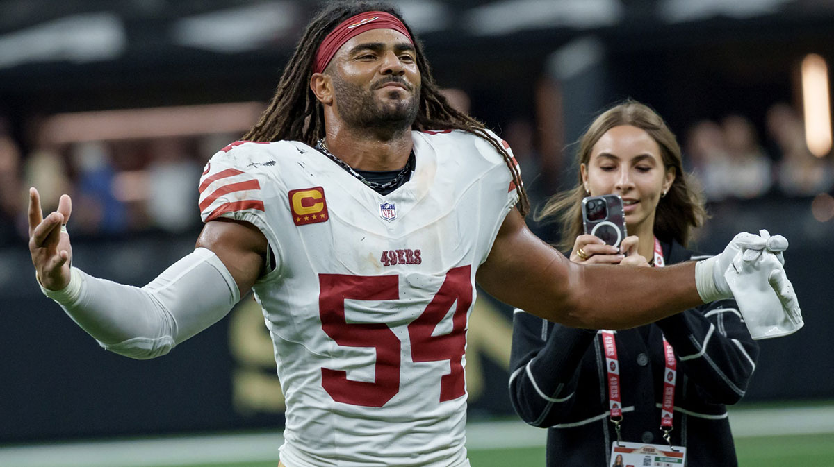 San Francisco 49ers linebacker Fred Warner (54) leaves the field at Caesars Superdome.