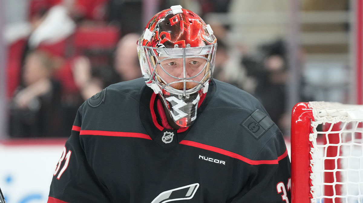 Carolina Hurricanes goaltender Frederik Andersen (31) looks on during the second period against the Florida Panthers in game five of the Eastern Conference Final of the 2025 Stanley Cup Playoffs at Lenovo Center.