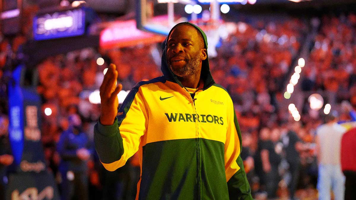 Golden State Warriors forward Draymond Green (23) blows a kiss towards the crowd before the start of the game against the Minnesota Timberwolves during game four of the second round for the 2025 NBA Playoffs at Chase Center.