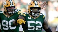 Green Bay Packers defensive end Rashan Gary (52) asks for a safety after sacking Detroit Lions quarterback Jared Goff during the fourth quarter of their game Sunday, September 7, 2025 at Lambeau Field in Green Bay, Wisconsin. The Green Bay Packers beat the Detroit Lions 27-13.