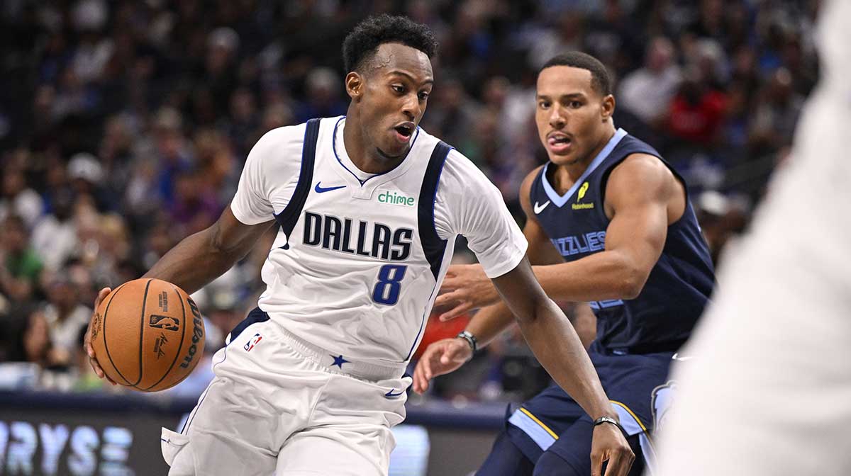 Dallas Mavericks forward Olivier-Maxence Prosper (8) in action during the game between the Dallas Mavericks and the Memphis Grizzlies at American Airlines Center.
