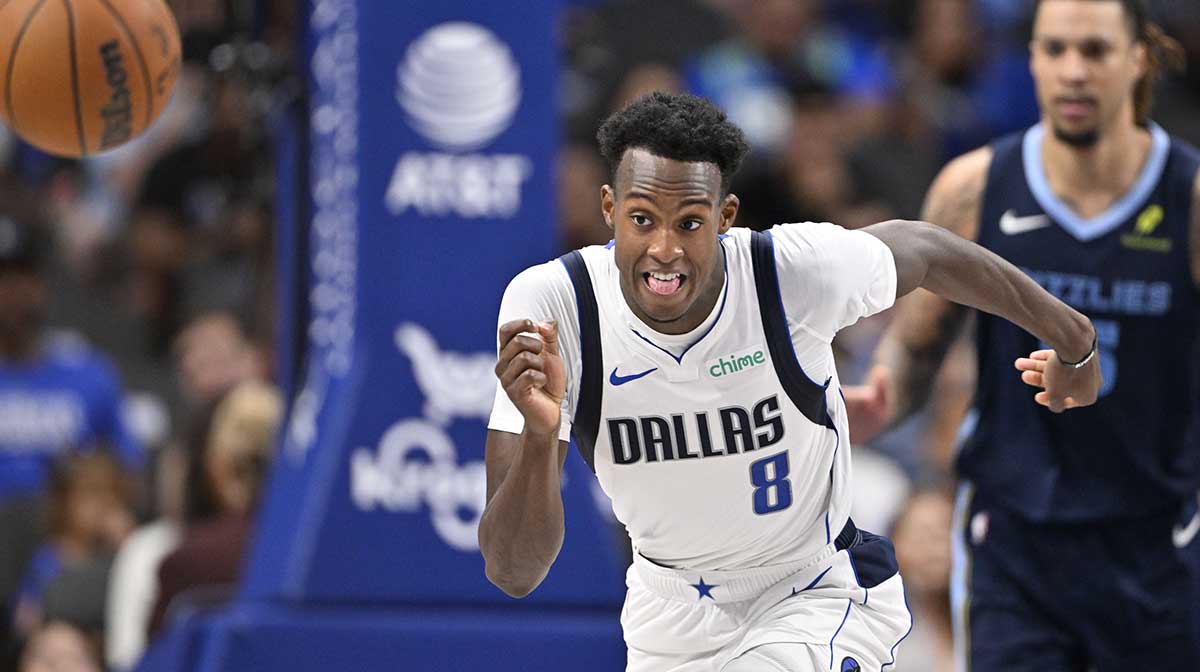 Dallas Mavericks forward Olivier-Maxence Prosper (8) chases the ball during the second quarter against the Memphis Grizzlies at the American Airlines Center.