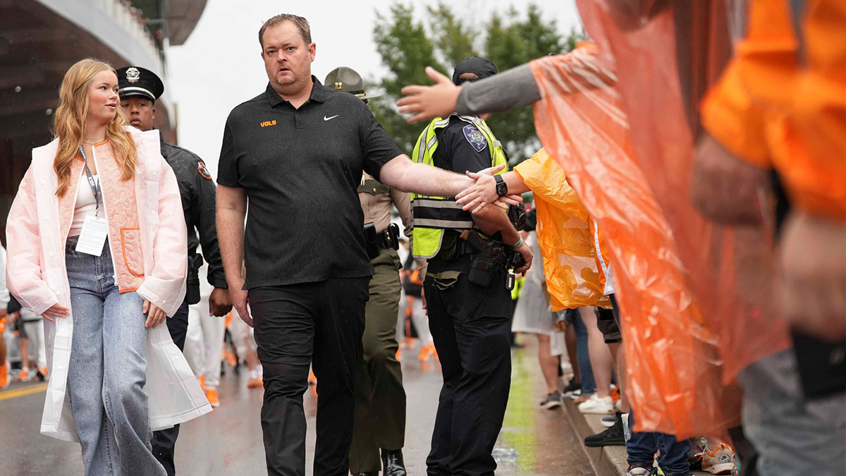 Tennessee head coach Josh Heupel walks the Vol Walk before a college football game between Tennessee and ETSU at Neyland Stadium in Knoxville, Tennessee, on September 6, 2025.