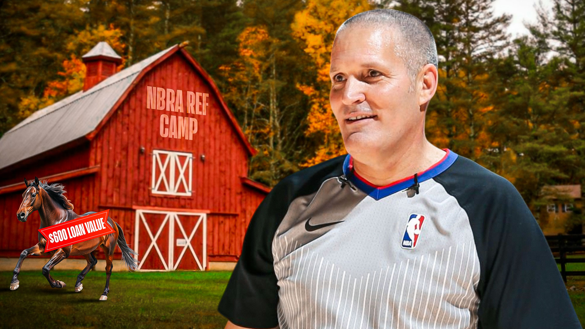 NBA VP Monty McCutchen at the NBRA camp barn with a horse
