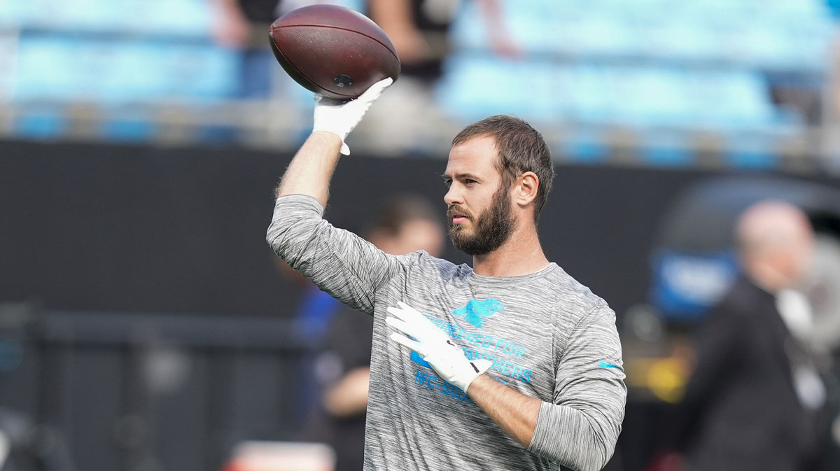 Carolina Panthers wide receiver Hunter Renfrow (13) during pregame warmups against the Pittsburgh Steelers at Bank of America Stadium.