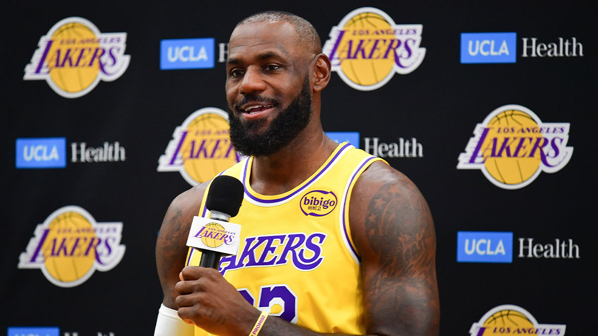 Los Angeles Lakers forward LeBron James (23) during media day at UCLA Health Training Center.