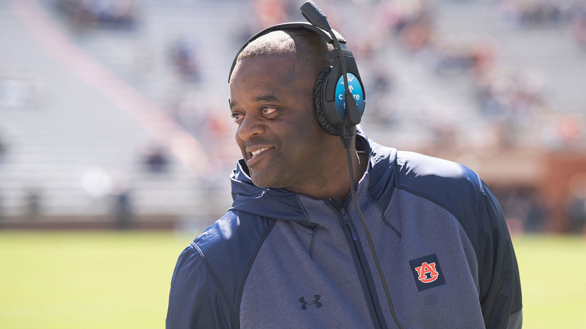 Auburn Tigers wide receivers coach Ike Hilliard during the A-Day spring practice at Jordan-Hare Stadium in Auburn, Ala., on Saturday, April 9, 2022.