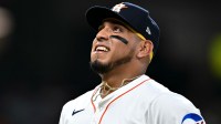 Houston Astros third baseman Isaac Paredes (15) looks on in the third inning against the Philadelphia Phillies at Daikin Park.