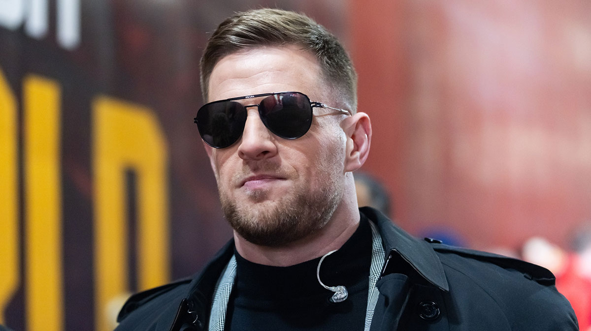 Former player J.J. Watt in attendance of the Kansas City Chiefs game against the Buffalo Bills in the AFC Championship game at GEHA Field at Arrowhead Stadium.