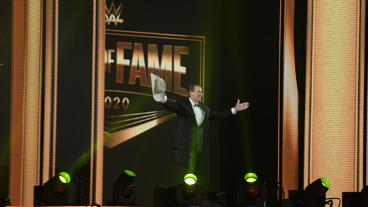 2020 WWE Hall of Fame inductee JBL greets fans during WrestleMania 37 at Raymond James Stadium.
