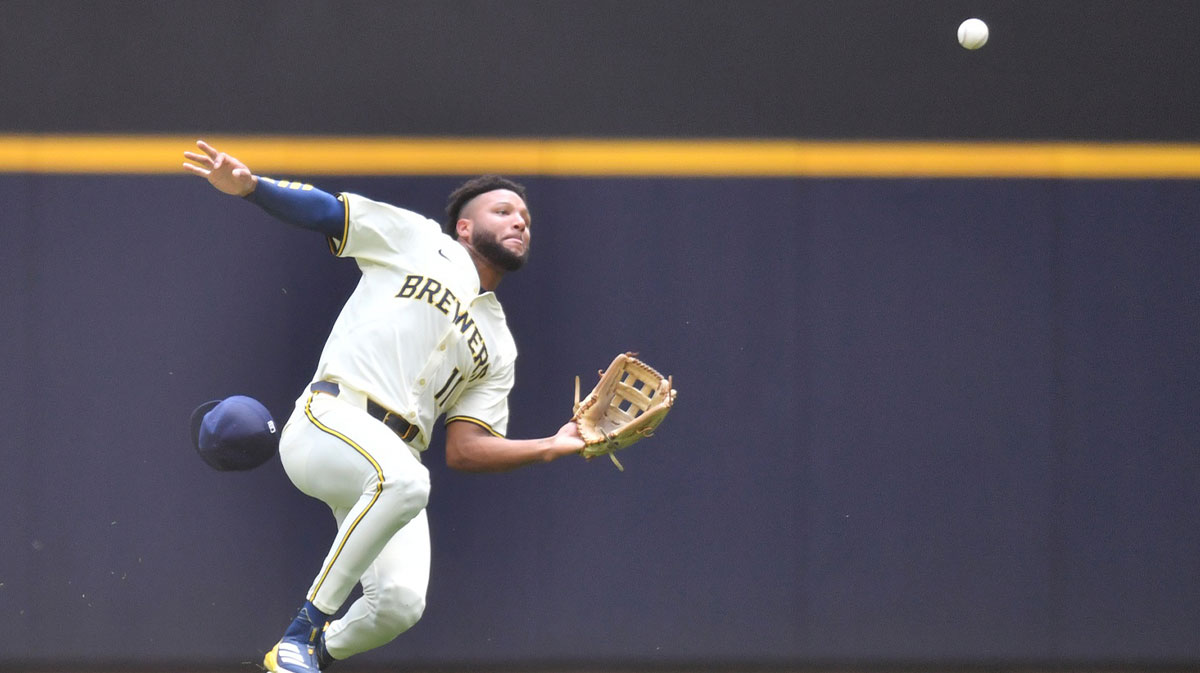 Milwaukee Brewers center fielder Jackson Chourio (11) catches Los Angeles Dodgers designated hitter Shohei Ohtaniís (not pictured) fly ball during the third inning at American Family Field.