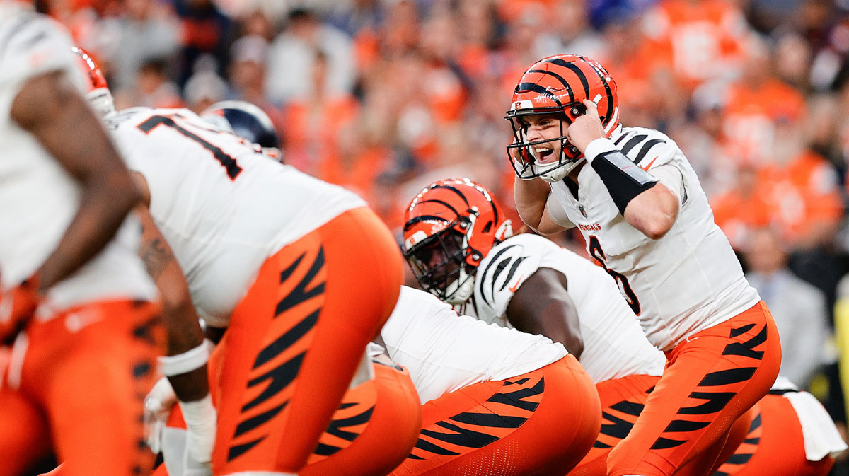  Cincinnati Bengals quarterback Jake Browning (6) calls a play during the first quarter against the Denver Broncos at Empower Field at Mile High.