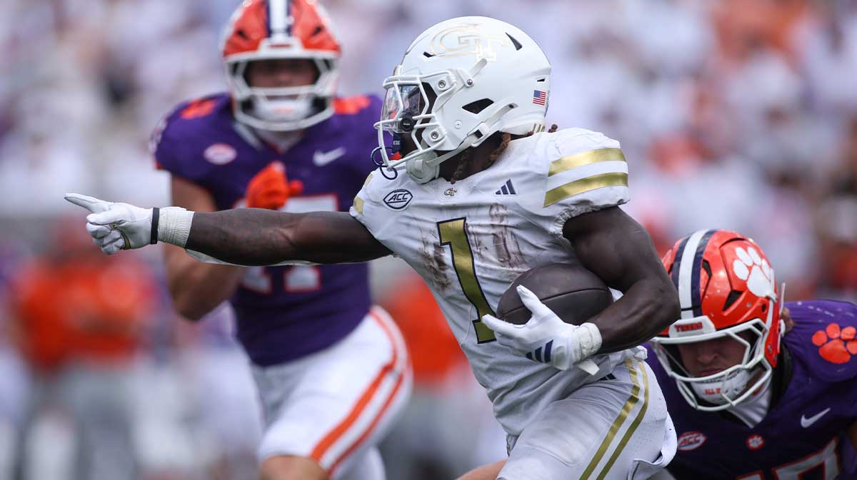 Georgia Tech Yellow Jackets running back Jamal Haynes (1) runs the ball against the Clemson Tigers in the third quarter at Bobby Dodd Stadium at Hyundai Field.