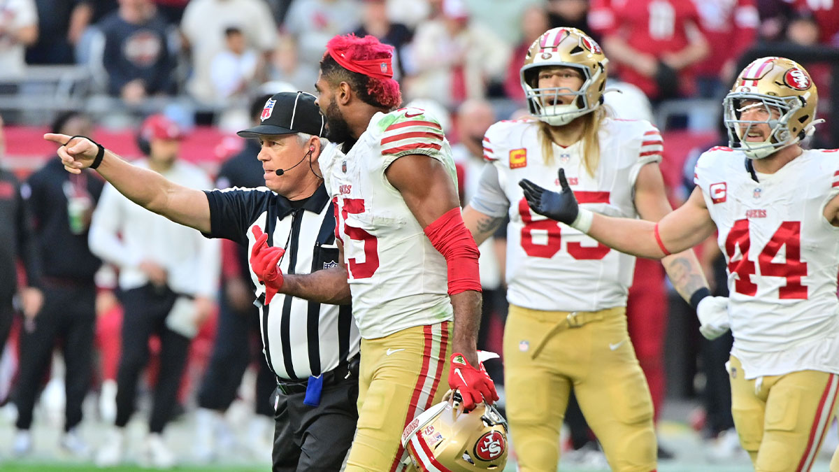 San Francisco 49ers wide receiver Jauan Jennings (15) is ejected in the first half against the Arizona Cardinals at State Farm Stadium.