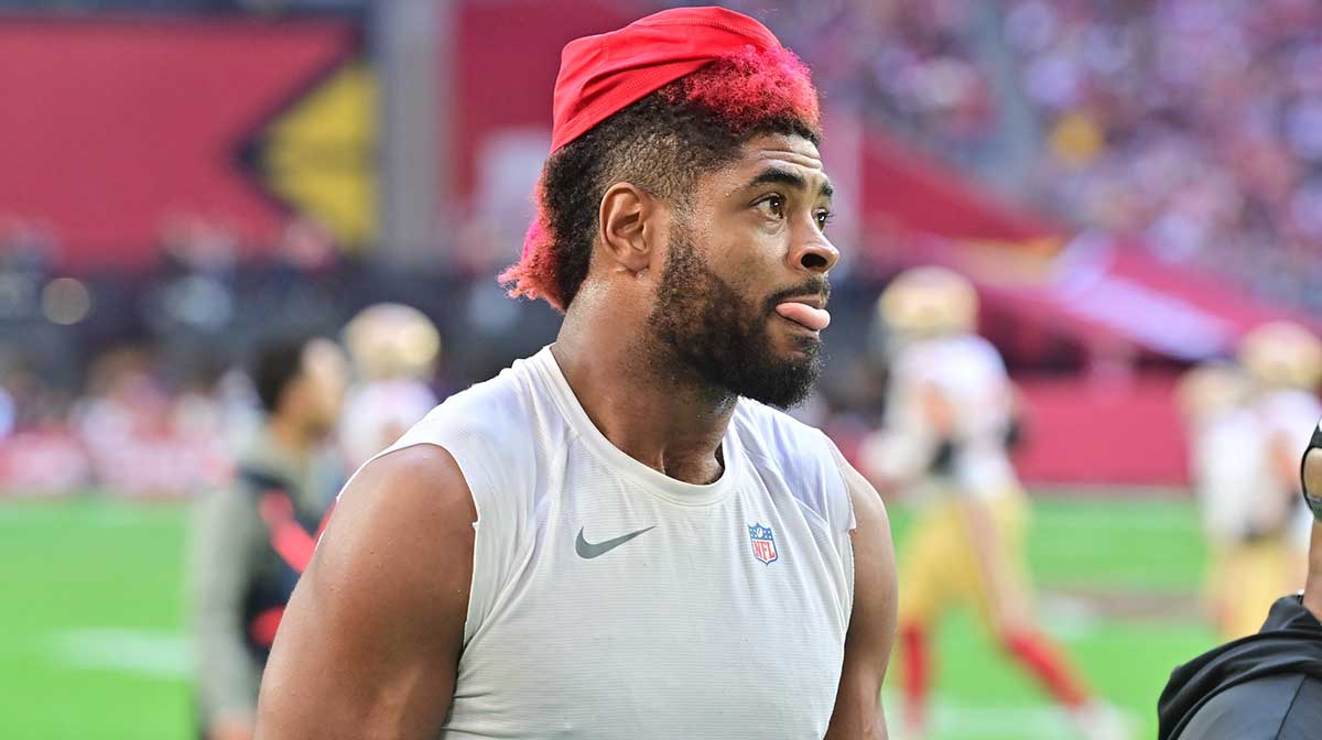 Jan 5, 2025; Glendale, Arizona, USA; San Francisco 49ers wide receiver Jauan Jennings (15) is ejected in the first half against the Arizona Cardinals at State Farm Stadium. Mandatory Credit: Matt Kartozian-Imagn Images