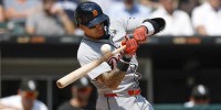 Detroit Tigers center fielder Javier Baez (28) bats against the Chicago White Sox during the fourth inning at Rate Field.