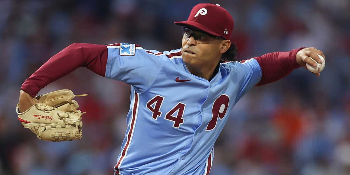 Philadelphia Phillies pitcher Jesus Luzardo (44) throws a pitch Monday during the first inning at Citizens Bank Park.