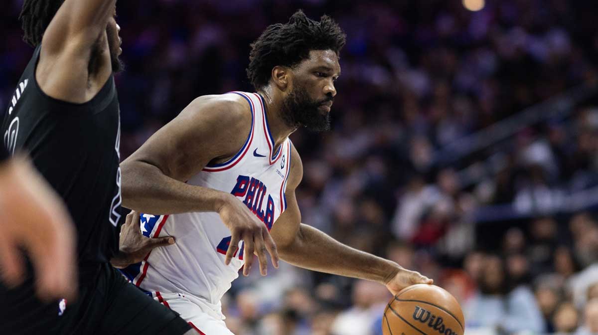 Philadelphia 76ers center Joel Embiid (21) in action against the Brooklyn Nets at Wells Fargo Center.