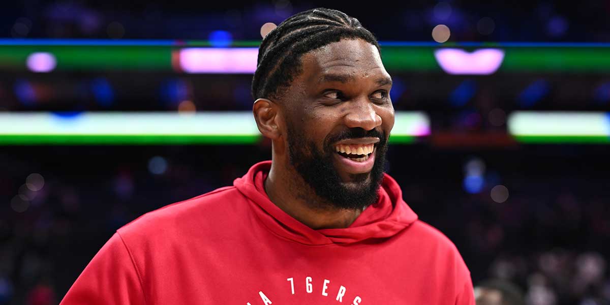 Philadelphia 76ers center Joel Embiid reacts after the game against the Minnesota Timberwolves at Wells Fargo Center.