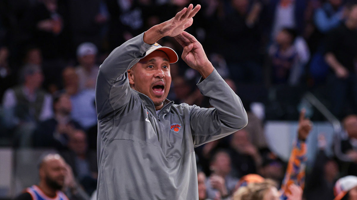 Retired New York Knicks player John Starks reacts during the second half during game two of the first round for the 2024 NBA playoffs against the Philadelphia 76ers at Madison Square Garden.
