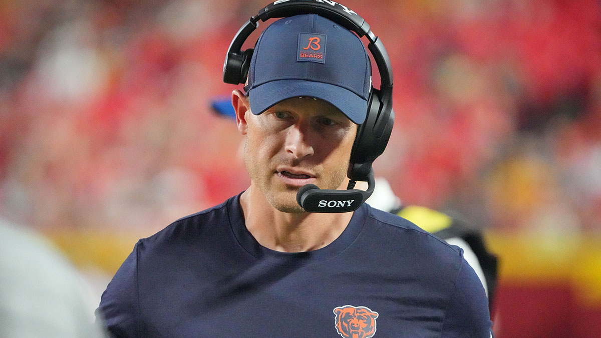 Chicago Bears head coach Ben Johnson on field against the Kansas City Chiefs during the second half of the game at GEHA Field at Arrowhead Stadium.