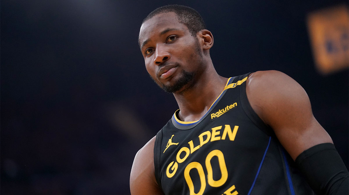 Golden State Warriors forward Jonathan Kuminga (00) stands on the court before a play against the Minnesota Timberwolves in the second quarter during game four of the second round for the 2025 NBA Playoffs at Chase Center.