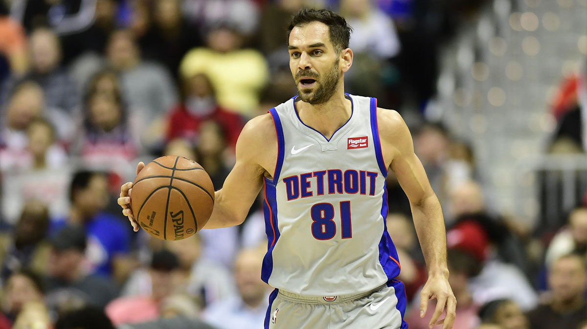 Detroit Pistons guard Jose Calderon (81) dribbles during the second half against the Washington Wizards at Capital One Arena.