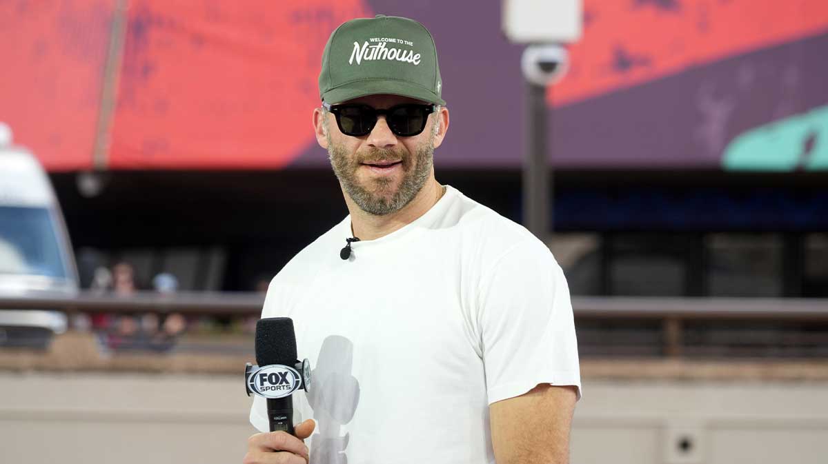 Julian Edelman on the Fox Super Bowl LIX set at Caesars Superdome.