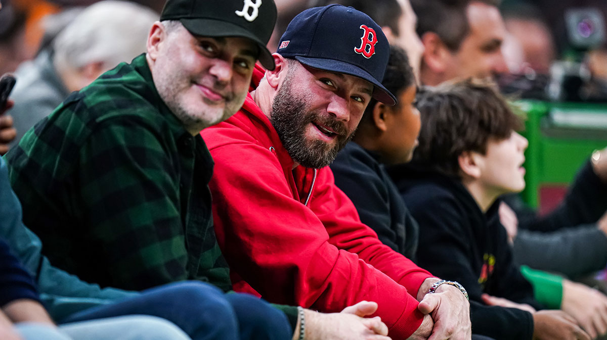 Former New England Patriots player Julian Edelman on the sideline as the Boston Celtics take on the Brooklyn Nets in the first half at TD Garden.