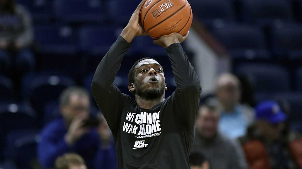 Butler Bulldogs guard Kamar Baldwin (3) warms up before the game against the DePaul Blue Demons at Wintrust Arena.