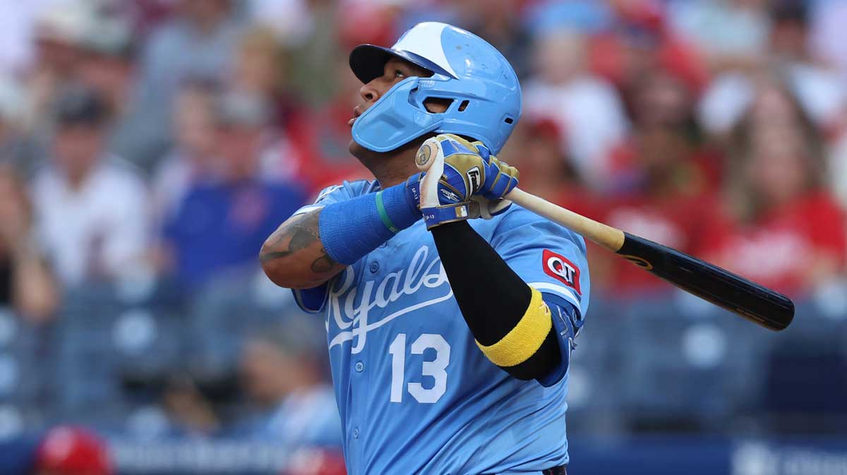 Kansas City Royals catcher Salvador Perez (13) hits a two RBI home run against the Philadelphia Phillies during the first inning at Citizens Bank Park.