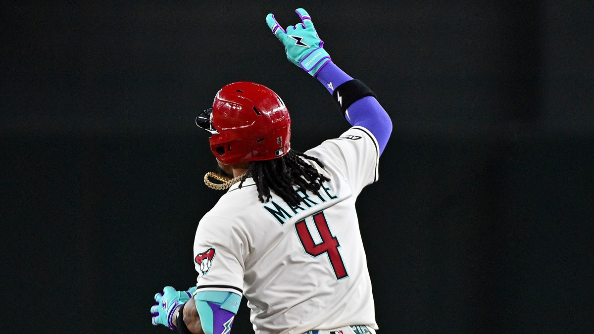 Arizona Diamondbacks second base Ketel Marte (4) celebrates after hitting a solo home run in the first inning against the Houston Astros at Chase Field.