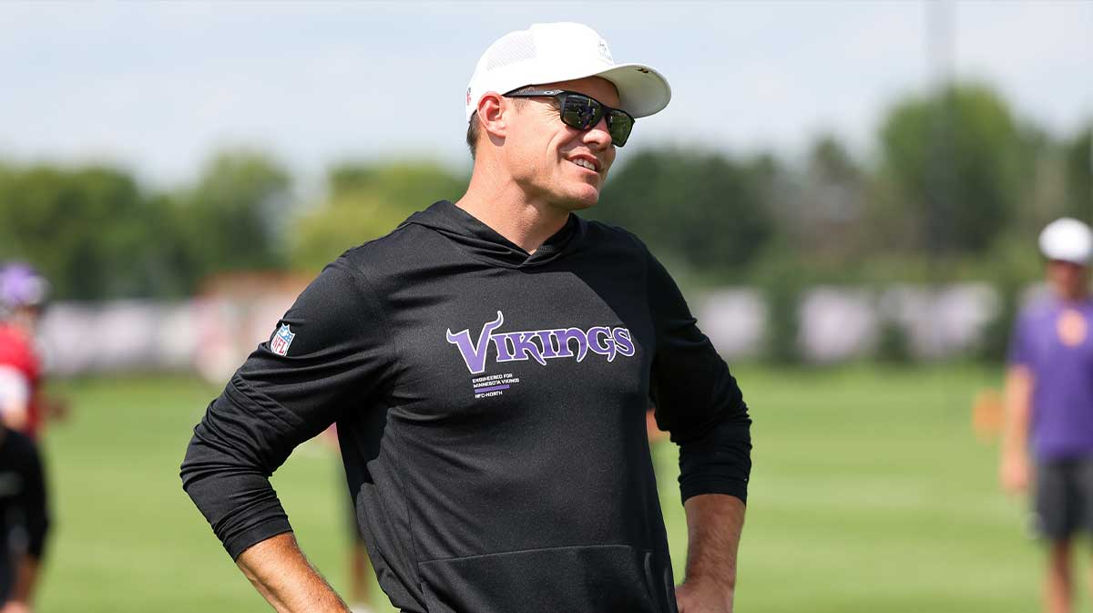 Minnesota Vikings head coach Kevin O'Connell looks on during the teams training camp at the Minnesota Vikings