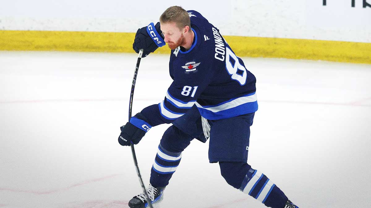 Winnipeg Jets left wing Kyle Connor (81) warms up before a game against the Dallas Stars in game two of the second round of the 2025 Stanley Cup Playoffs at Canada Life Centre.
