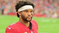 Arizona Cardinals quarterback Kyler Murray (1) looks on during the first quarter against the Carolina Panthers at State Farm Stadium.