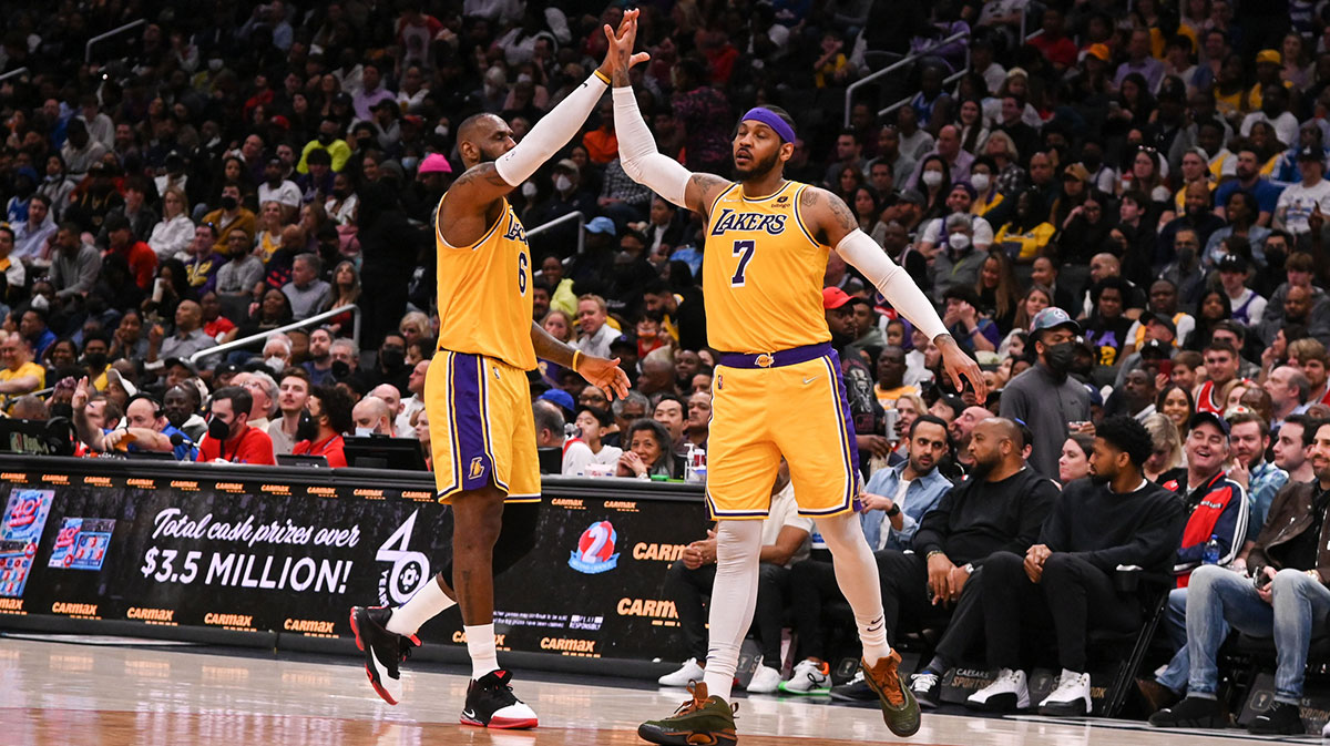 NBA legends LeBron James and Carmelo Anthony when they were teammates on the Los Angeles Lakers.