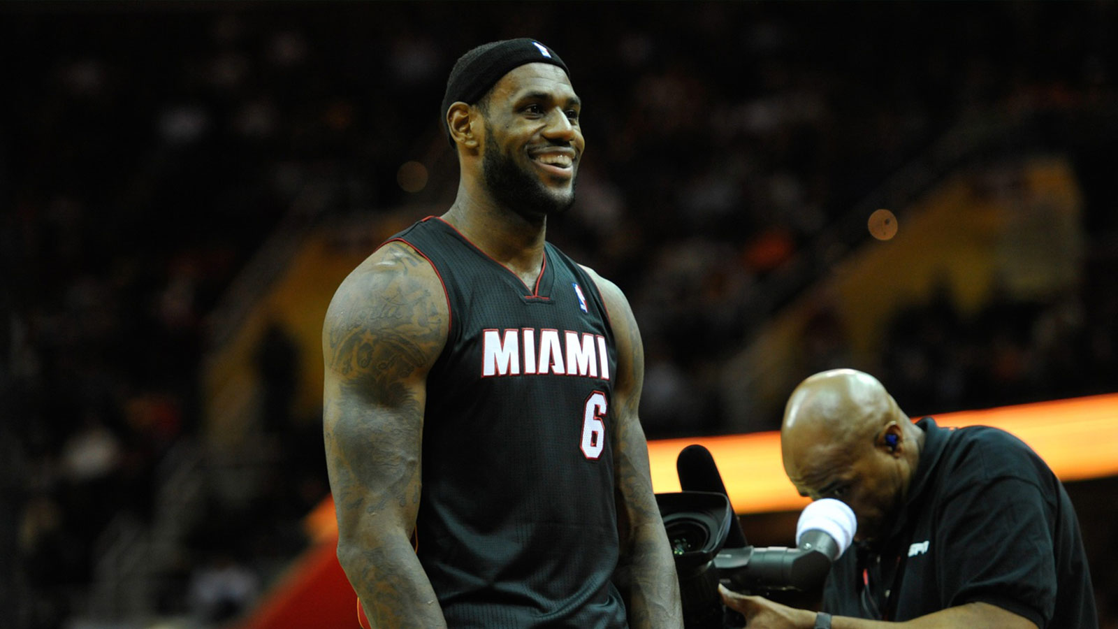 Miami Heat small forward LeBron James (6) prior to a game against the Cleveland Cavaliers at Quicken Loans Arena. Miami won 95-84. 